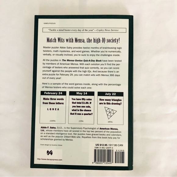 The MENSA Genius Quiz-A-Day Book by Dr. Abbie F. Salny Paperback Book - Picture 2 of 6